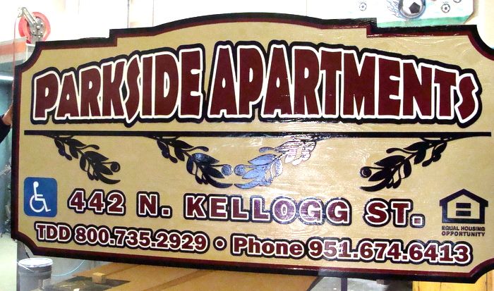 K20152 - Sandblasted Cedar Wood Parkside Apartments Entrance Sign