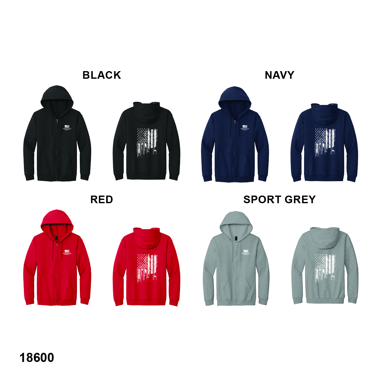FLAG LOGO - Gildan Adult Heavy Blend™ 8 oz., 50/50 Full-Zip Hooded Sweatshirt