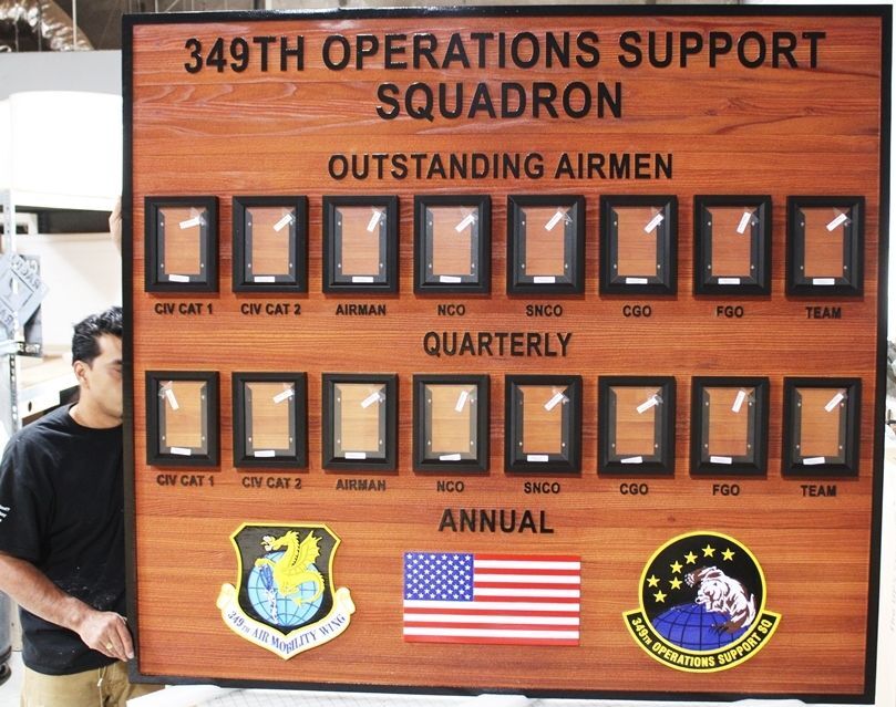 LP-9031 - Airman Award Photo Board was made for  the 349th Operations  Support Squadron, Carved from California Redwood.