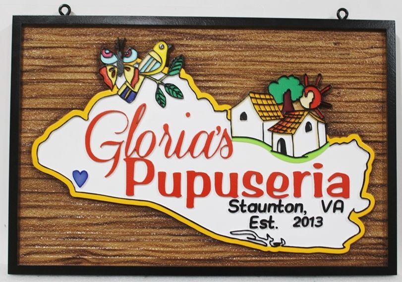 I18789A - Carved and Sandblasted Property Name Sign for "Gloria's Pupuseria"