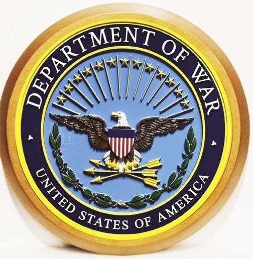 Department of Defense Seal – A vibrant and authoritative emblem featuring an American bald eagle clutching arrows, framed by olive branches and a ring of stars, symbolizing the strength and unity of the United States military.