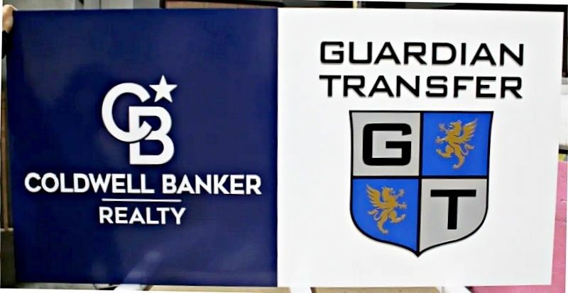 C12278 - Carved HDU sign for "Coldwell Banker Realty" and "Guardian Transfer" with Logos