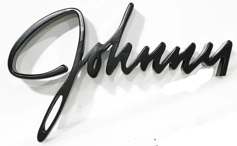 MA3050 - "Johnny" Sign with Rounded Script  Letters and Flat Bottom Shadow Carved in 3-D Bas-relief from HDU 