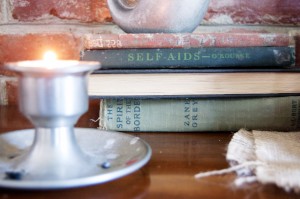 Goodwill Halloween Decor old books & candle
