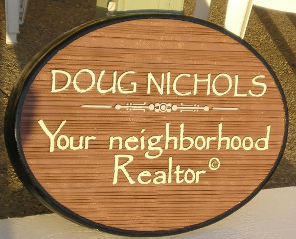 SA28626 - Carved Wood-Grain Neighborhood Realty Sign with Name of Realtor