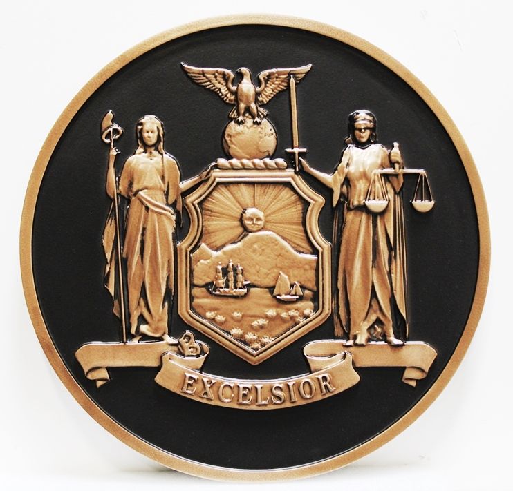 BP-1391 - Carved 3-D Bas-Relief Bronze-Plated Coat-of-Arms on the Great Seal of the State of New York  