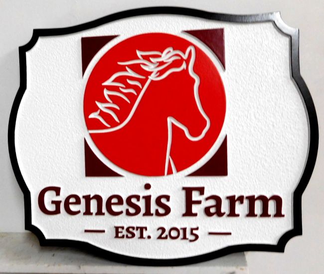 P25132 - High Density Urethane Sign for "Genesis Farm" with Silhouette of Horse
