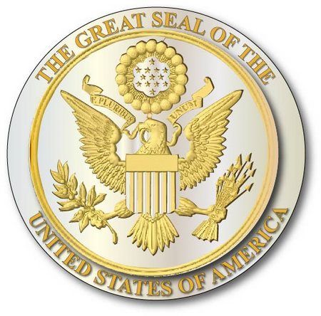 M7382 - Gold and Silver Leaf Gilded 3D Bas Relief Carved HDU Wall Plaque of the Great Seal of the US