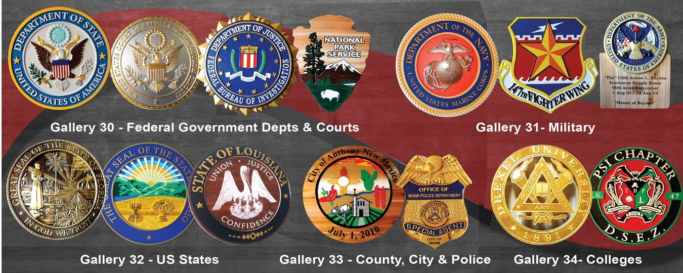 Wall Plaques for Federal, State, County & City Governments, Police, Fire Dept, Colleges and Fraternities 