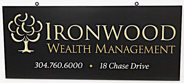 C12012B - Carved and Sandblasted Address Sign for "Ironwood Wealth Management"