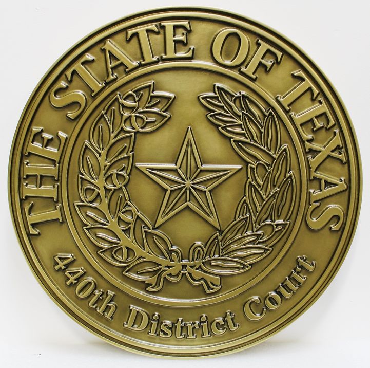 GP-1392 - Carved Plaque of the Seal of a District Court in the State of Texas, 2.5-D Raised Outline Relief