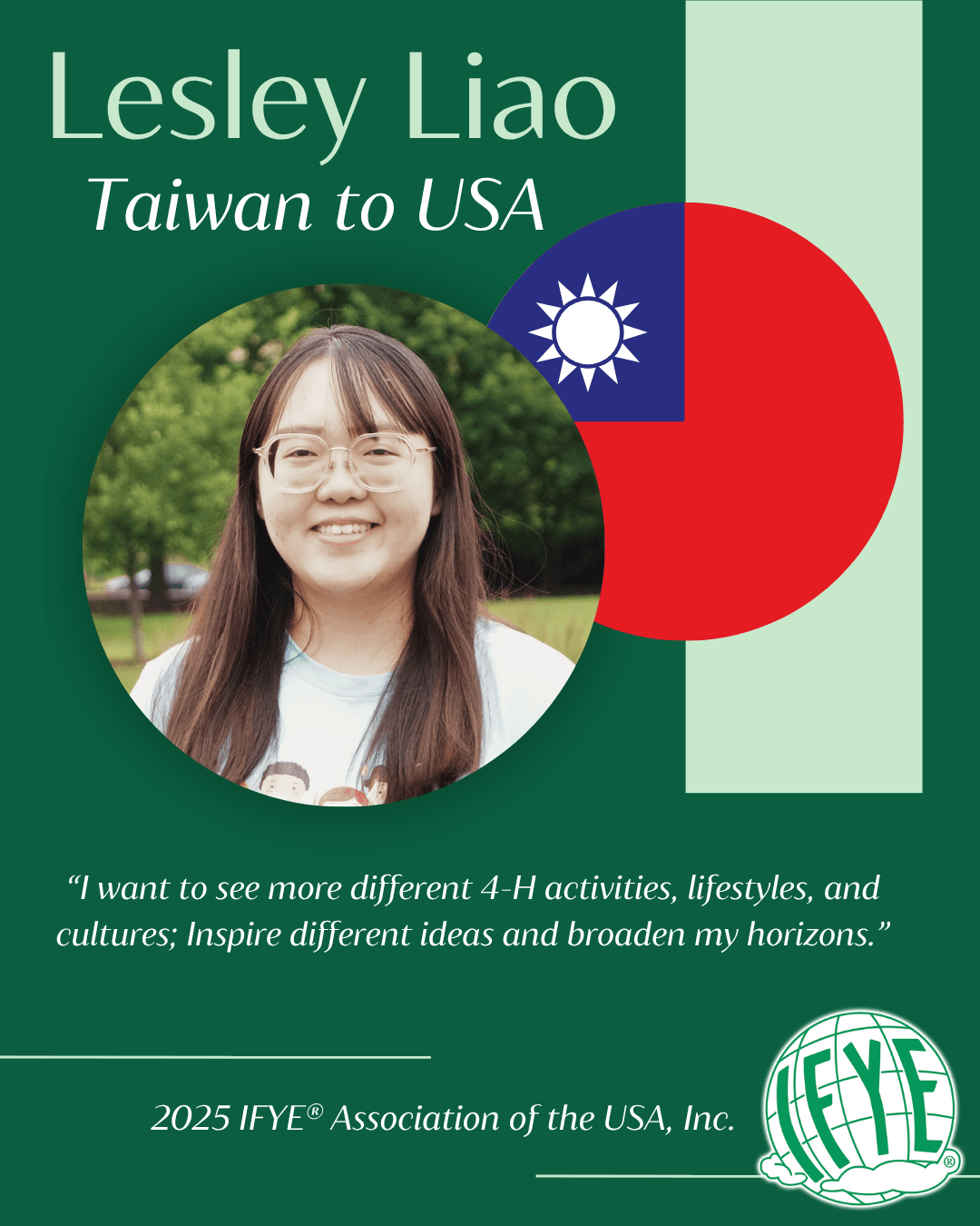 2025 IFYE Lesley Liao Taiwan to USA