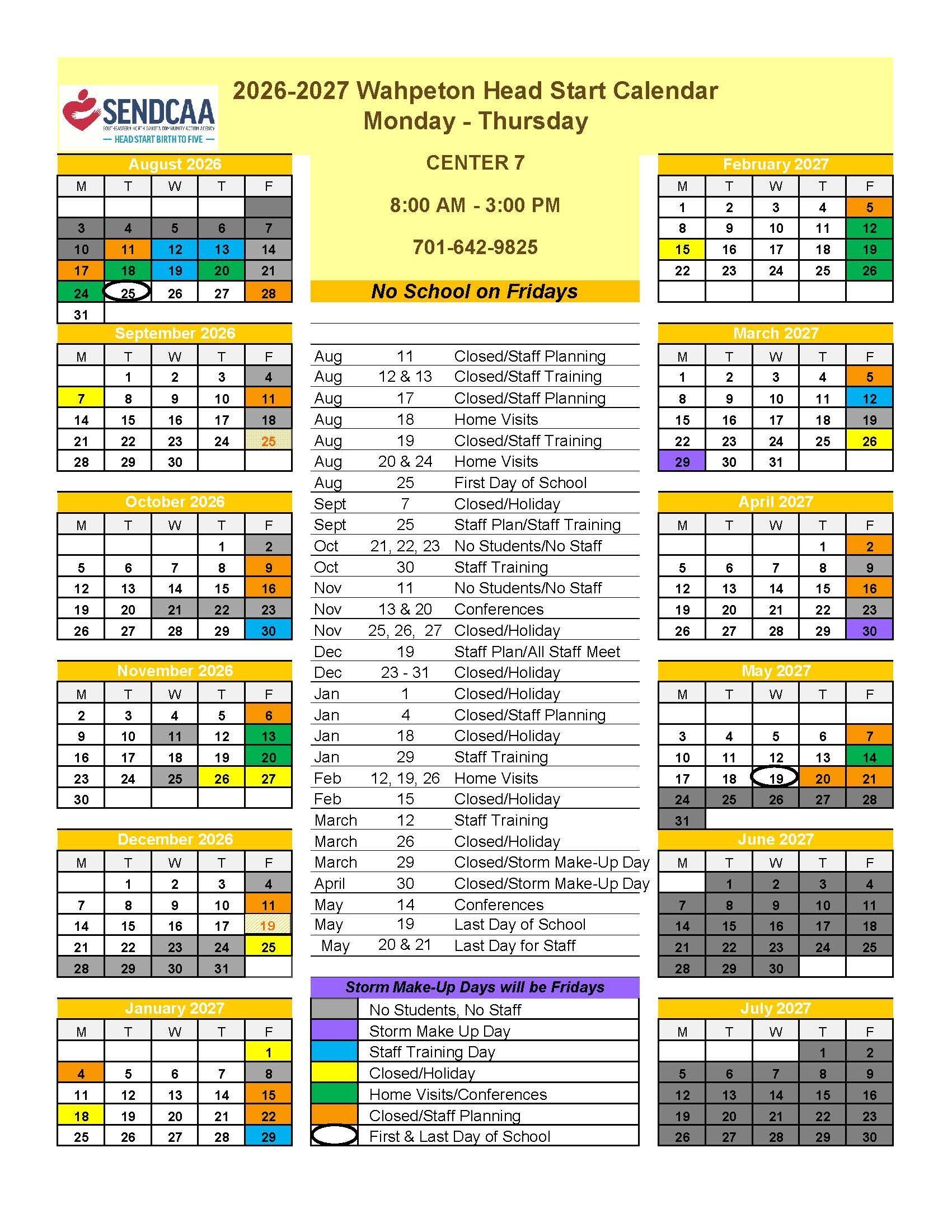 2026-2027 Wahpeton Calendar