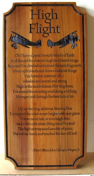YP-5320 - Engraved Plaque featuring Poem "High Flight" by John McGee, Cedar Wood