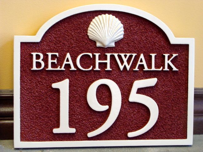 L21534 - Beach House Number Address Sign with Carved Sea Shell