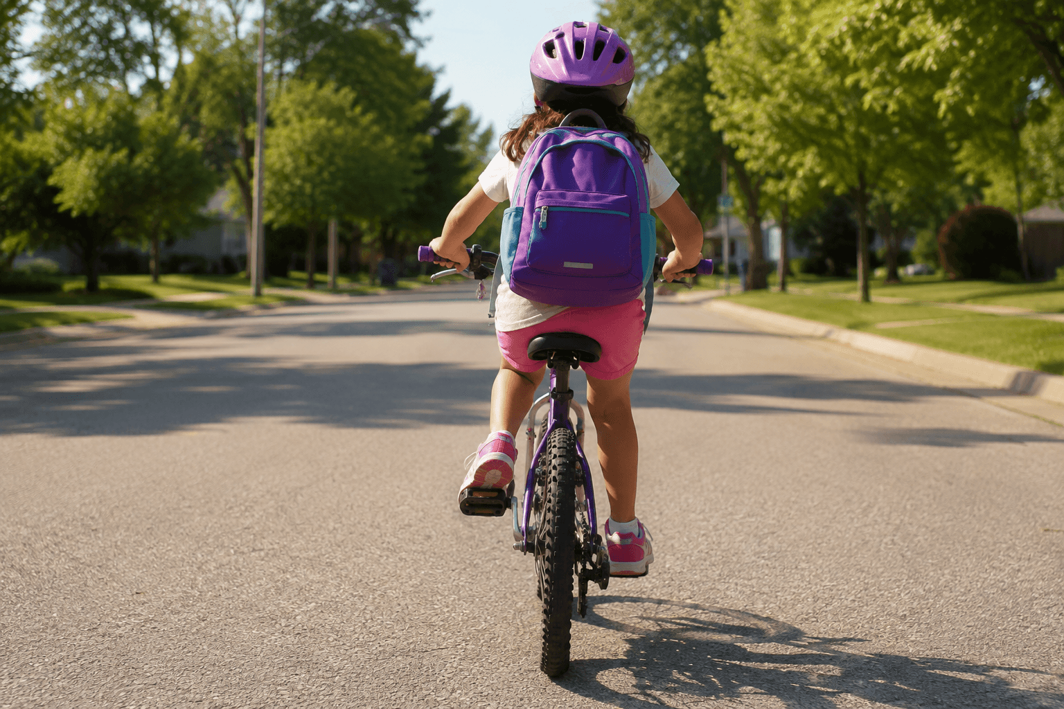 Child riding bike away.