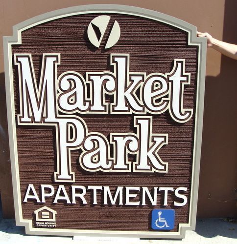 M1964 - Sandblasted  Faux Wood Grain HDU Sign for Market Place Apartments