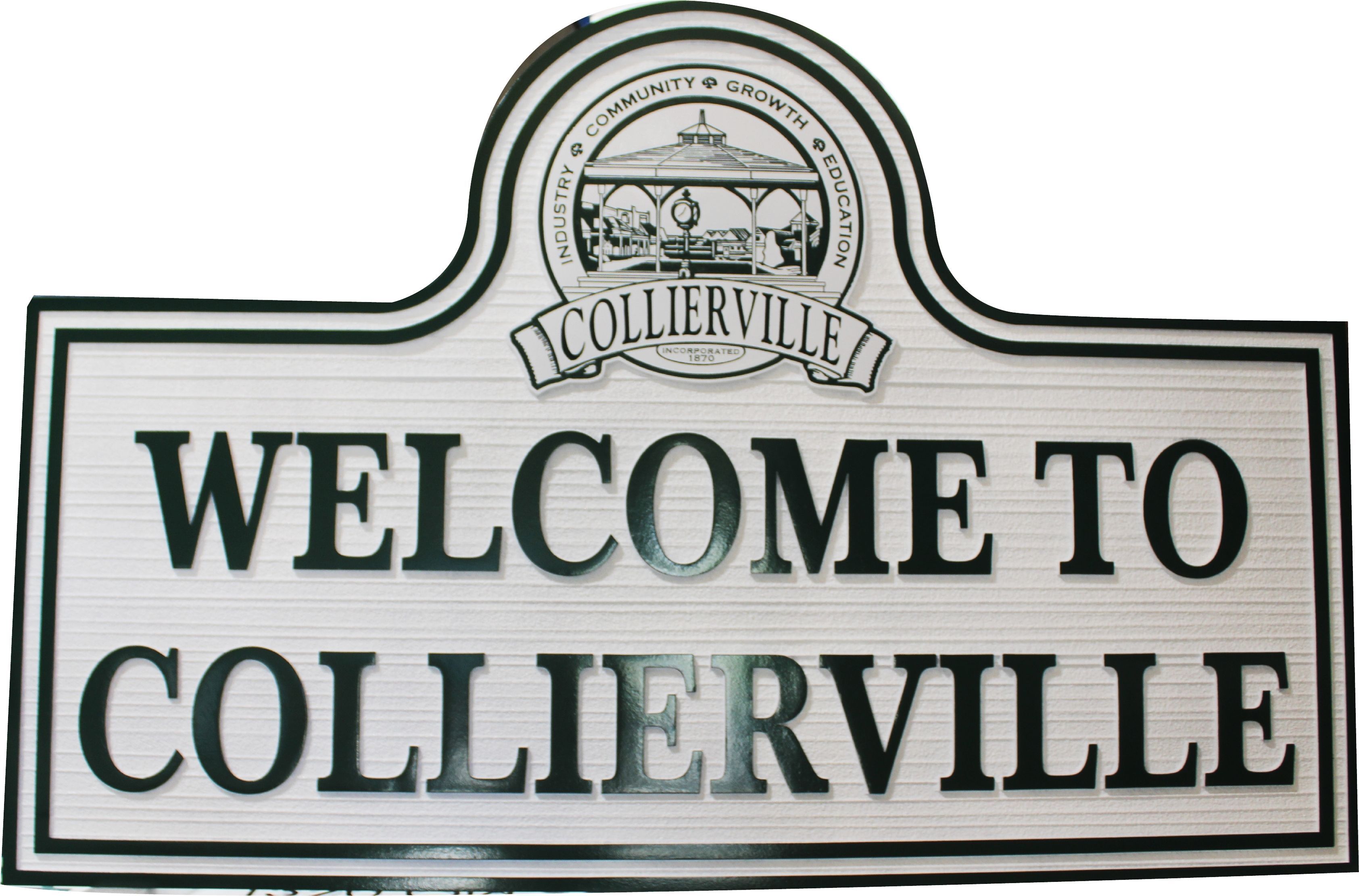 F15347 - Carved and Sandblasted Wood Grain Entrance and Welcome  Sign  for Collierville, Tennessee