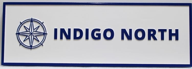 SA28887- Carved 2.5-D  Raised  Relief HDU Sign for indigo North with a Compass Rose as Artwork