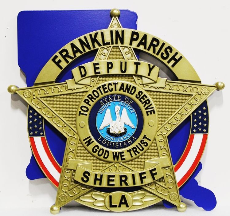 PP-1673 - Carved 3-D HDU Plaque of the  Star Badge of the Deputy Sheriff of Franklin Parish, Louisiana