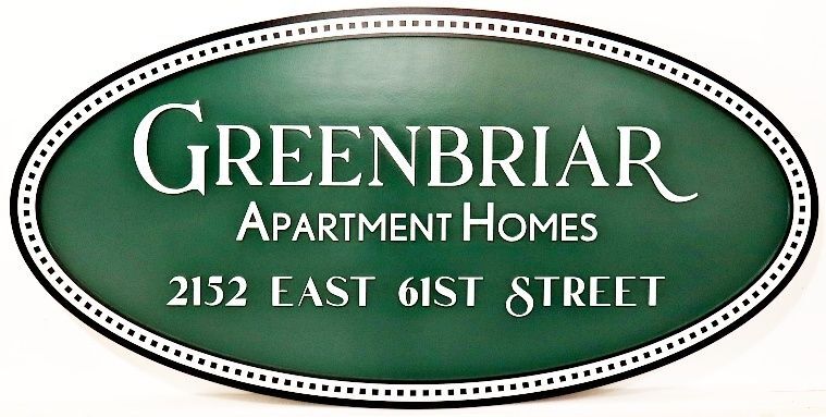 K20089A - Carved and Sandblasted HDU Name and Address Sign for "Greenbriar Apartment Homes"