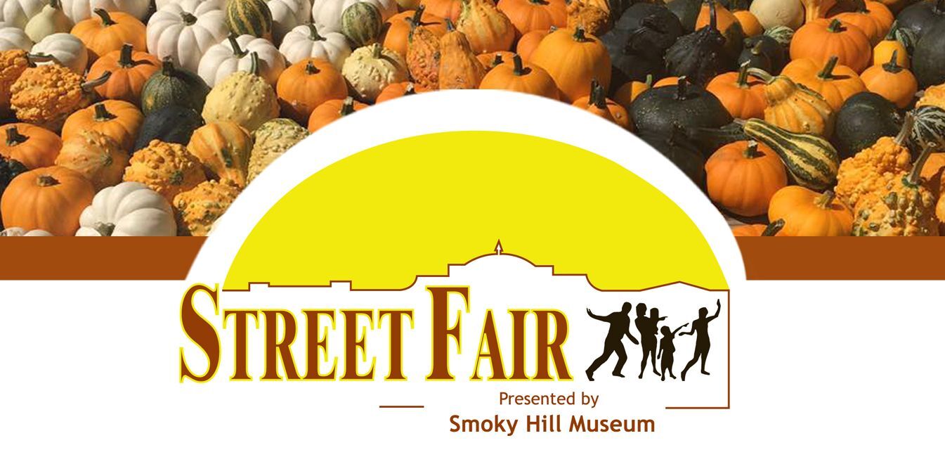 Banner of colorful gourds with the logo for the Smoky Hill Museum Street Fair.