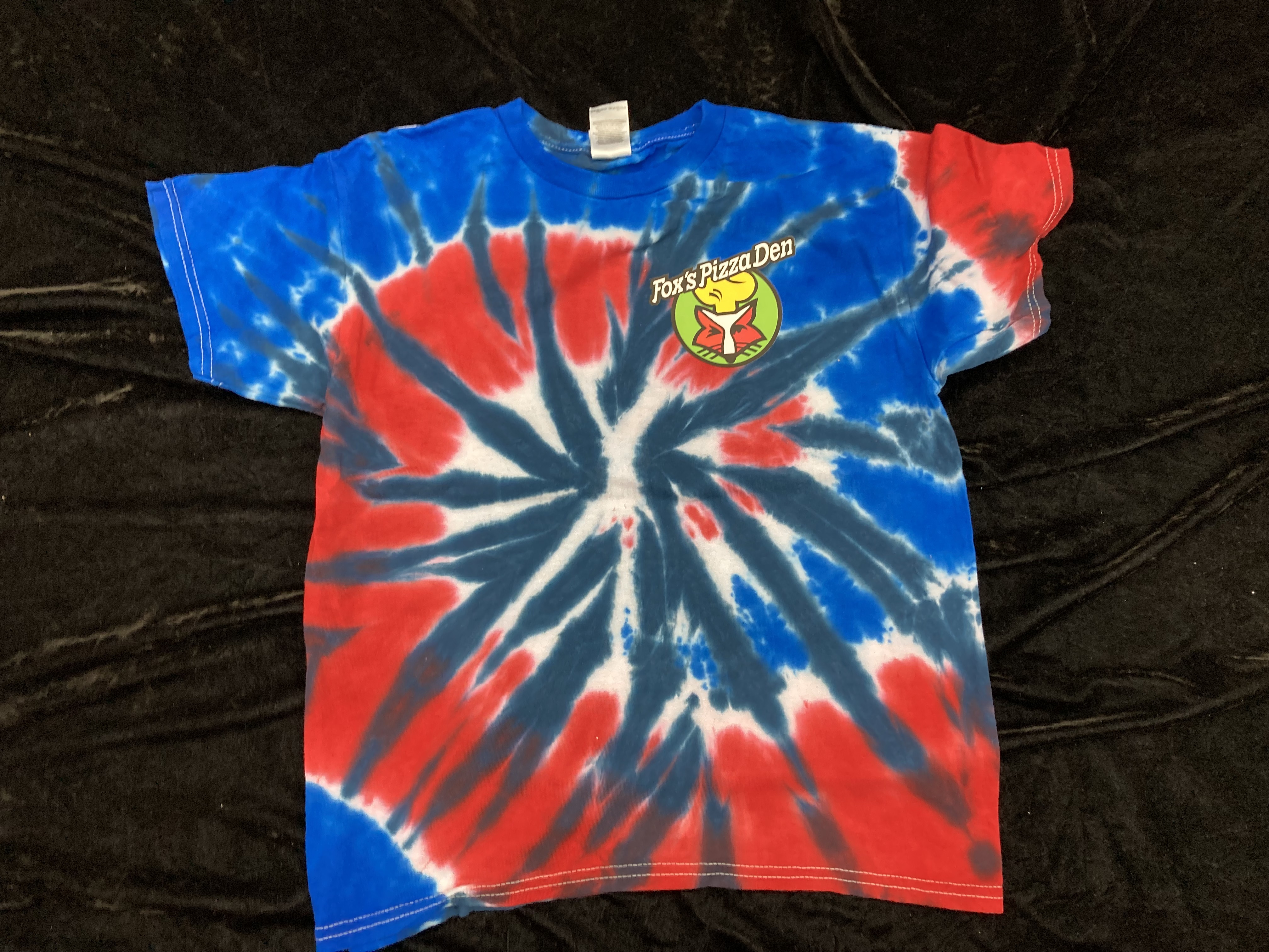 SALE Fox's Logo - YOUTH MEDIUM Red/White/Blue Tie Dye Short Sleeve