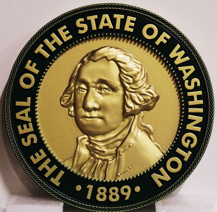 BP-1548 - Carved Plaque of the Great Seal of the State of Washington , 3-D, Artist-Painted in Gold and Black Paint