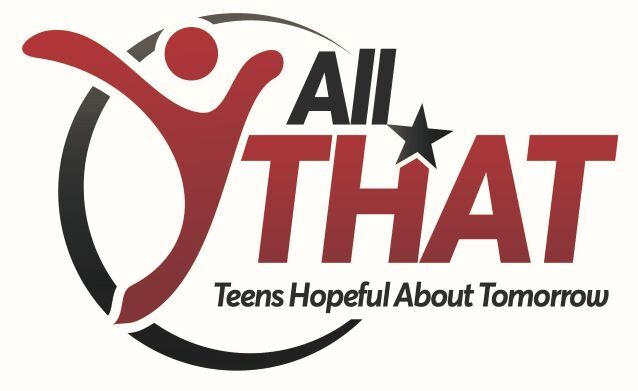 All THAT (Teens Hopeful About Tomorrow) logo featuring a stylized red figure with raised arms inside a circular design, alongside the words ‘All That’ and a star, with the tagline ‘Teens Hopeful About Tomorrow.