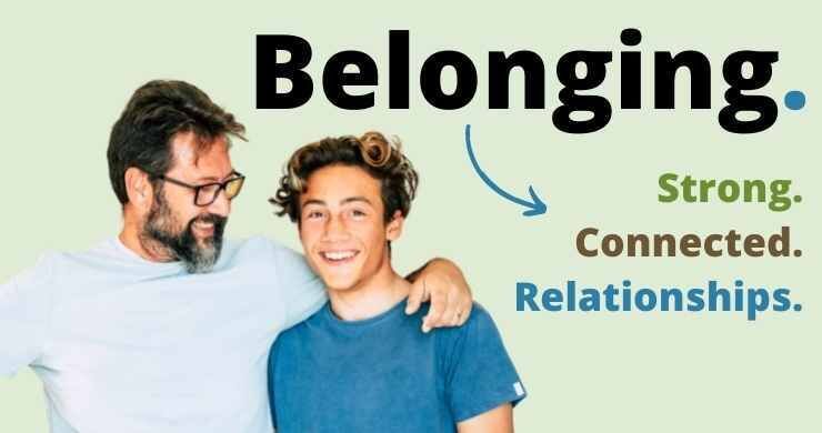 Father and Son smiling. Belonging is critical to parenting. Belonging is created by strong, connected, parent-child relationships
