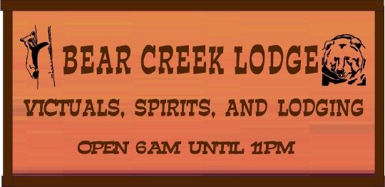 T29135 - Carved Engraved Redwood  Sign for the " carved  Redwood  sign for the "Bear Creek Lodge",", with Grizzly  Bears as Artwork 