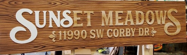 M1914 -  Faux Wood Grain HDU Sign for the Sunset Meadows 