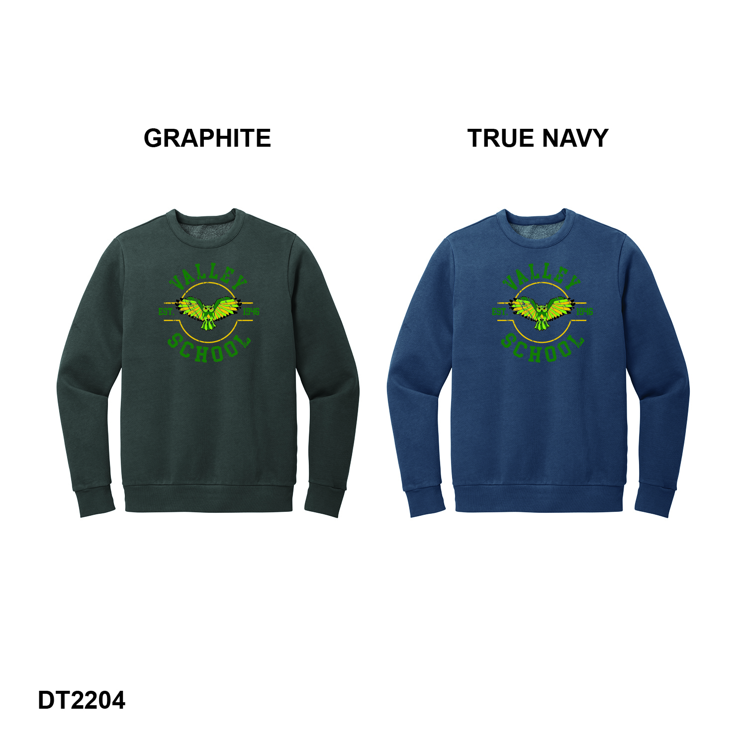 VALLEY SCHOOL OWLS EST LOGO - District Wash™ Fleece Crew