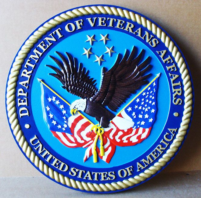 U30282 - 3-D Carved Wooden Wall Plaque of the Seal of the Department of Veteran's Affairs 