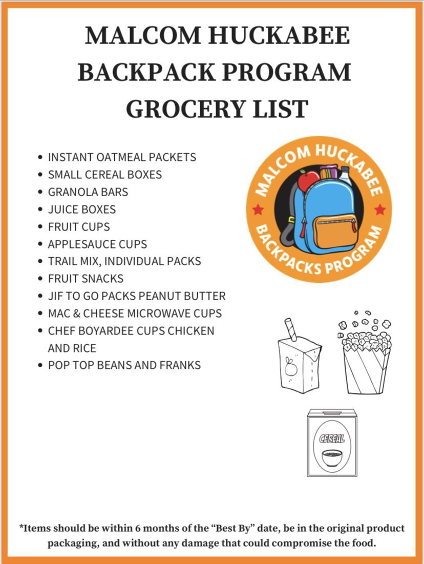 Malcom Huckabee Backpacks Program Grocery List