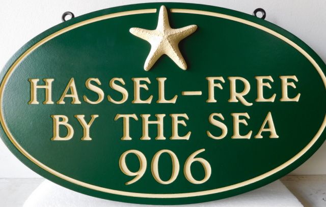 L21503 - Property Name Sign "Hassel-free-by-the-Sea" with Starfish