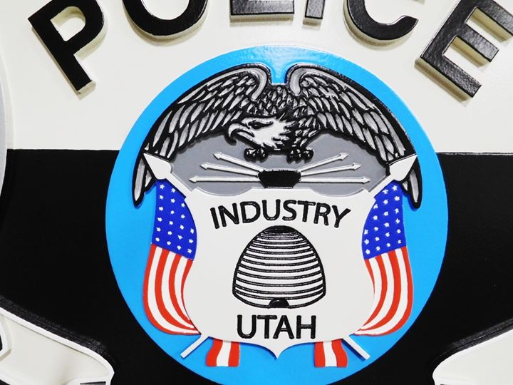 PP-3152 - Center Section of the Carved Plaque of the Seal of the Police Department of  Pleasant Grove, Utah, 2.5-D Artist-Painted