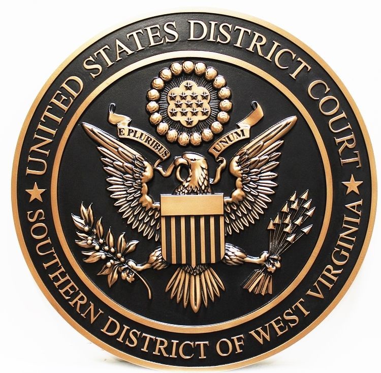 FP-1387 - Carved 3-D Bronze-Plated HDU Plaque of the  Seal of the United States District Court, Southern District of West Virginia