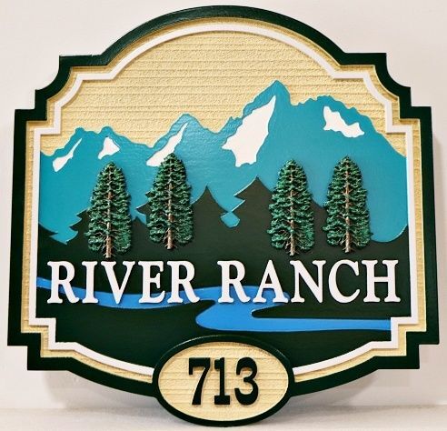 MB2409 - Custom Carved Address Sign for "River Ranch"