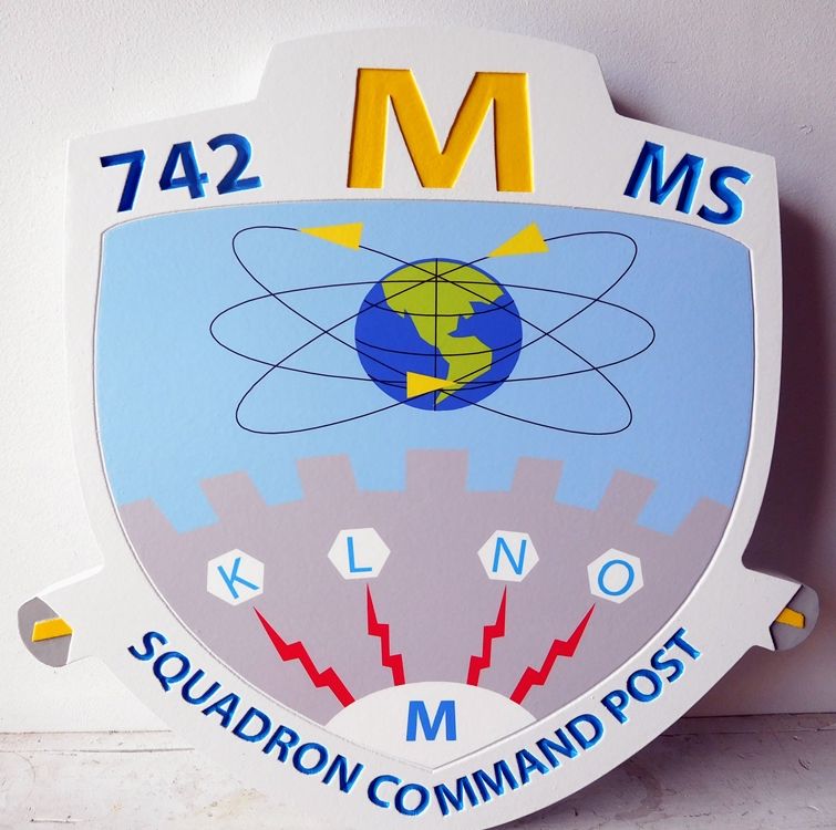 LP-4280 - Carved Shield Plaque of the Crest of the 742 MS Squadron Command Post, Artist Painted
