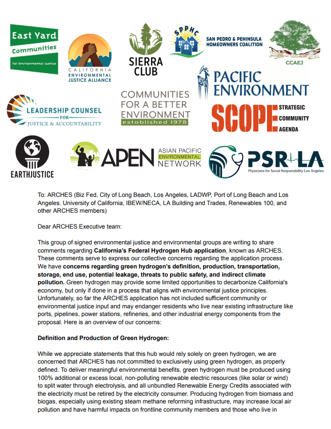 Environmental Justice Green Hydrogen Letter