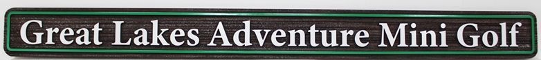 E14855 - Carved 2.5-D Raised Relief and Sandblasted Wood Grain HDU Sign for "The Great Lakes Adventure Mini Golf".