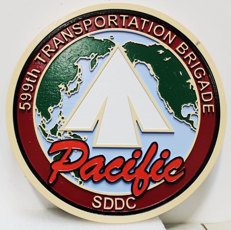 MP-1950 - Carved 2.5-D HDU Plaque of the Crest of the 500th Transportation Brigade, SDDC (Pacific),US Army  