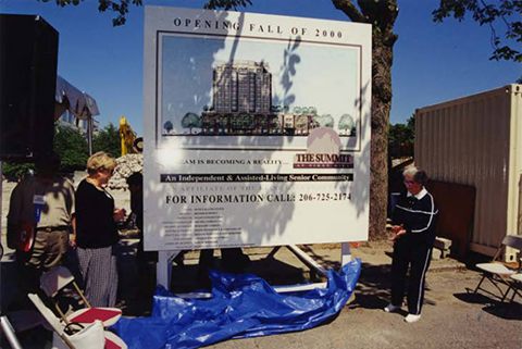 Cora Gray and Bernice Stern at the groundbreaking ceremony for The Summit at First Hill, July 11, 1999