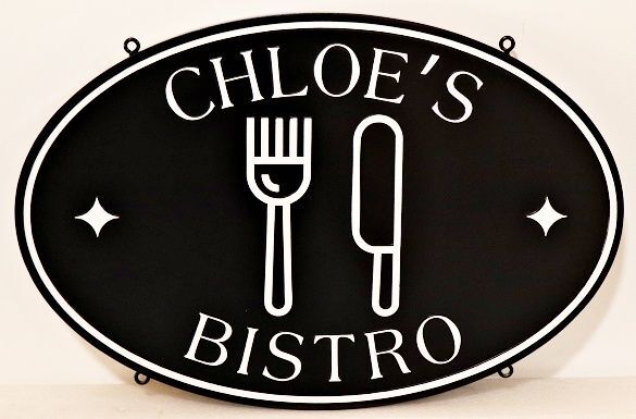 Q25046A - Carved and Sandblasted HDU Sign for "Chloe's Bistro"