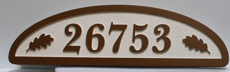 I18923 - Carved 2.5-D and Sandblasted 2.5-D Address Number Sign "26753", with Oak Leaves as Artwork  