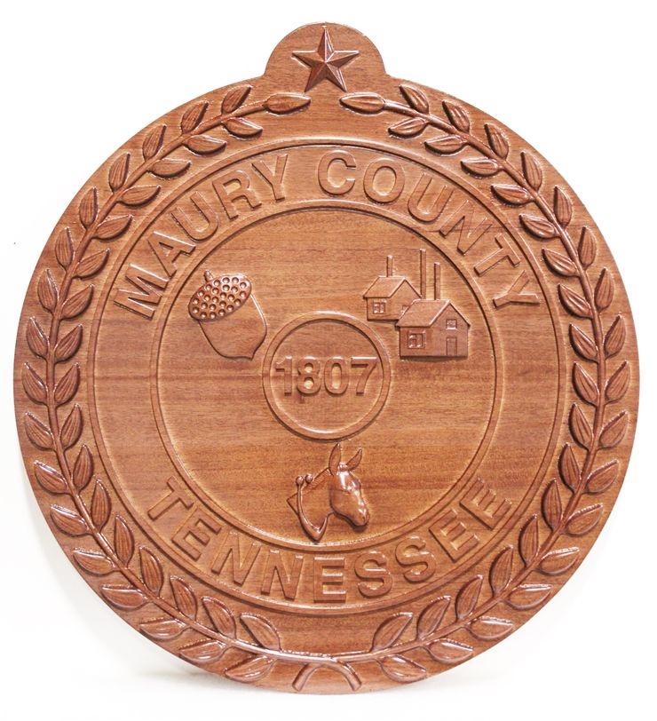 CP-1316 - Carved Seal of  Maury County, Tennessee, 3-D Mahogany