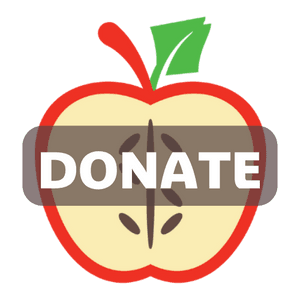 apple logo with "donate" written across