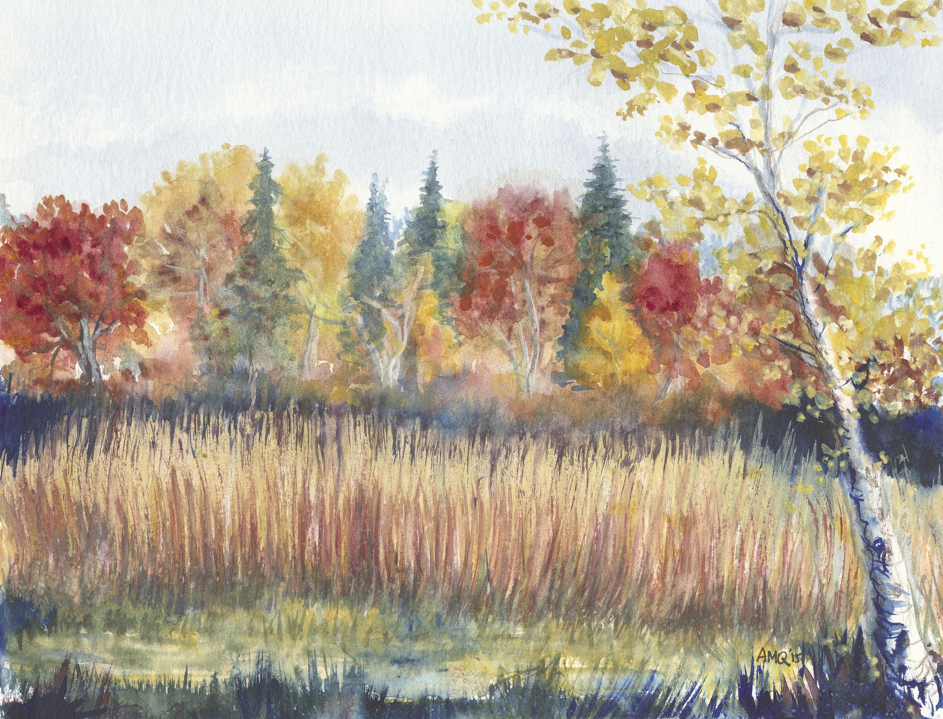 The Field at Parker Woodland - Watercolor by Aileen Quinn