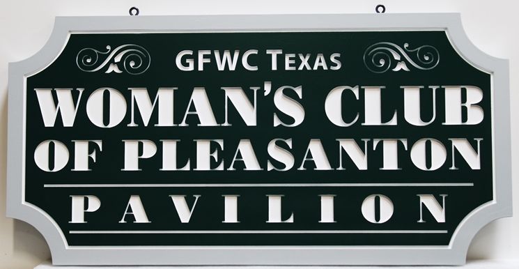 GA16532 -  Engraved High-Density-Urethane (HDU) "Women's Club of Pleasanton Pavilion"  Sign 